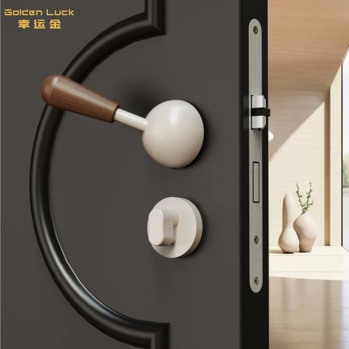 黑胡桃木中古门把手静音磁吸室内实木门锁极简设计卧室门把手锁具