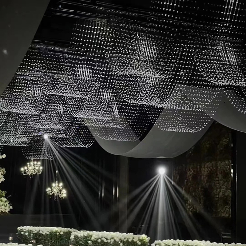 婚庆水晶波浪珠帘珠串珠链子美陈悬吊式天花板布置婚礼现场装饰凤
