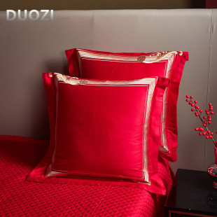 高档140支长绒棉靠垫套大红色纯棉刺绣大抱枕L60 60结婚床品陪嫁