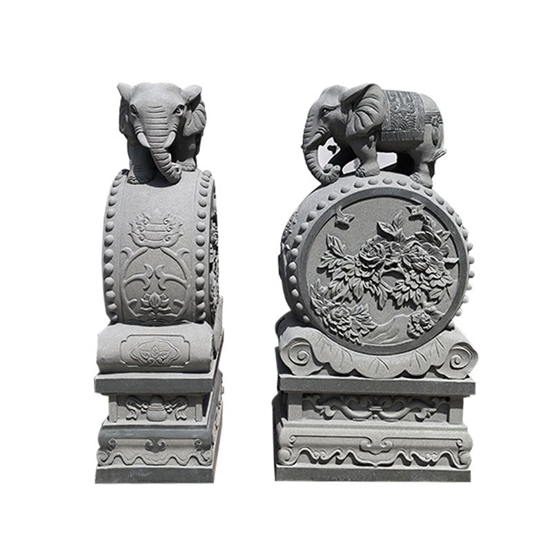 石雕摆件门墩抱鼓石一对青石吸水大象石鼓仿古门墩石别墅庭院门口