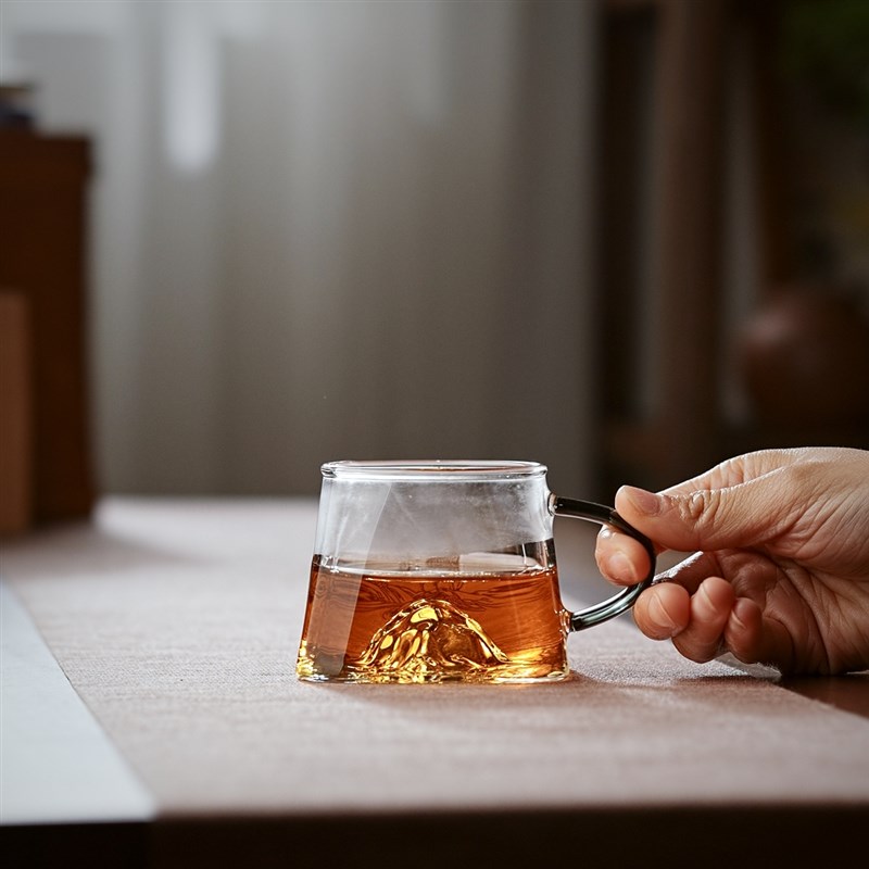 玻璃观山带把男士女士咖啡杯茶杯办公室水杯家用品茗杯主人杯
