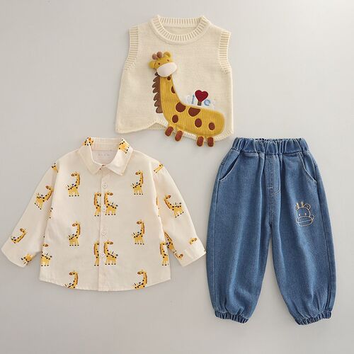 男童套装b秋装2025新款洋气婴儿童春季帅气毛衣马甲三件套宝宝潮