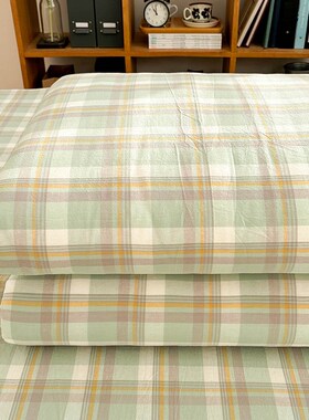 水洗棉绿格子100全棉色织简约款被套单件宿舍150x200xX230纯棉被