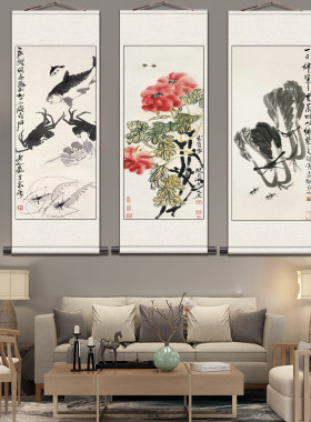 国画牡丹花鸟画卷轴字画百财白菜图齐白石名家字画装饰挂画卷轴画