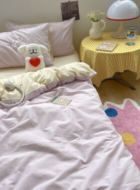 梨梦 ins奶油紫色混搭纯棉水洗棉四件套全棉床单被套宿舍床上用品