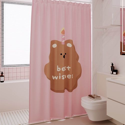 韩式可爱浴帘防水防霉套装免打孔洗澡浴室卫生间隔断门帘布淋浴间