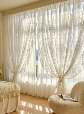 法式洛可可双层纱帘白色蕾丝花边卧室美容院Q透光不透人成品窗帘