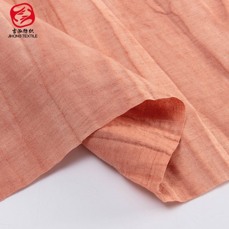 吉泓纺织 新款素色55%亚麻棉布料时尚衬衫休闲服 梭织面料直供