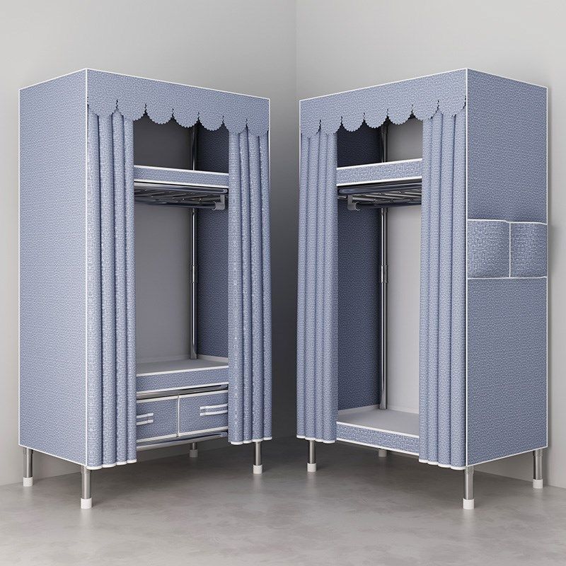 带抽屉简易布衣柜家用卧室出租房结实耐用全钢架加粗加厚小型衣橱