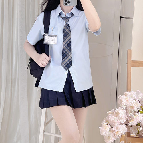 珠珠家jk衬衫浅蓝色基础款夏季百C搭宽松直筒短长袖衬衣女日系甜