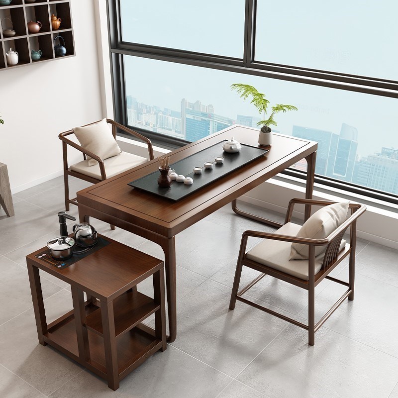 新中式实木茶桌椅套装现代简约客厅家用大板桌办公茶台移动茶水柜