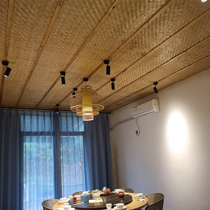 装修悬吊式天花板竹席民宿饭厅天花板隔断装饰墙面仿碳化竹编织品