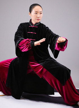 马蕾太极b2020款冬季韩国金丝绒披纱三件套太极服春蕾太极晨练武