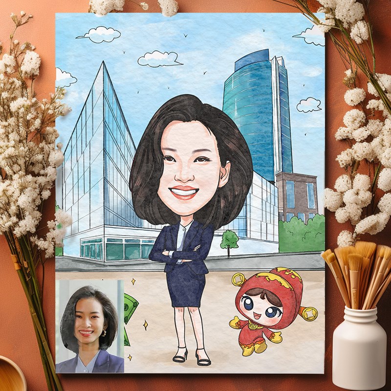 水彩漫画头像手绘真人照片设计卡通人像全家福结婚同事礼物定制