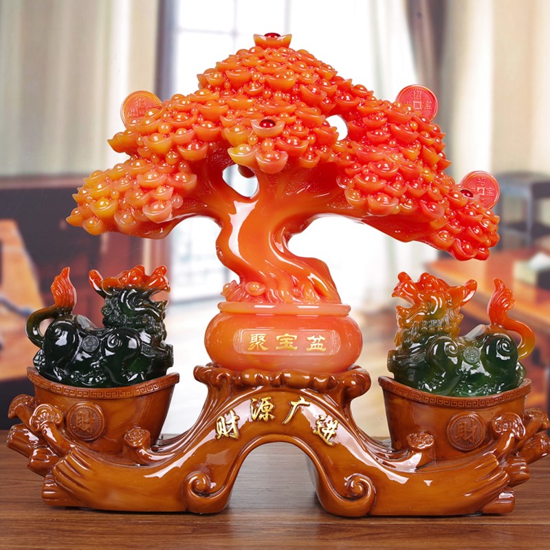 招财貔貅摆件一对 发财摇钱树玉白菜聚财阵 公司办公室收银台摆设