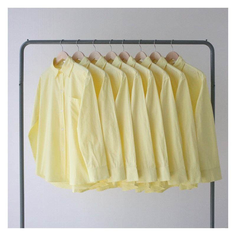 2021春夏薄款纯色水洗小鸡黄浅黄色纯棉衬衫长袖男女宽松bf风潮流