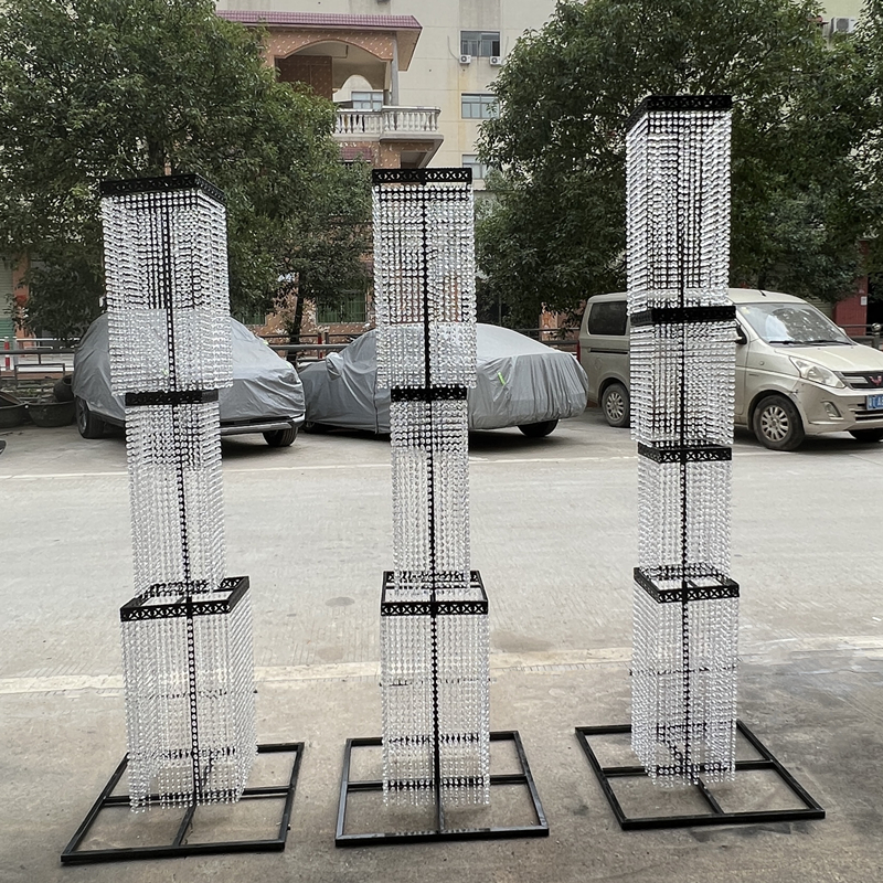 新款婚礼婚庆道具韶华水晶路引装饰珠帘背景T台方柱亚克力摆件