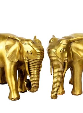 纯铜大象摆件一对招财吸水象福财铜象工艺品办公室客厅装饰品大号