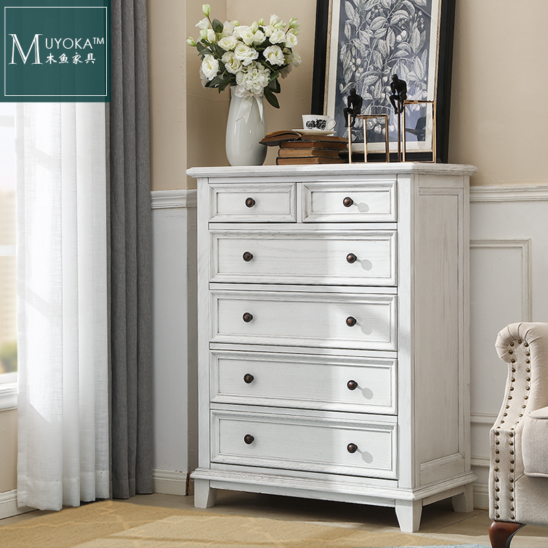 实木斗柜美式乡村白蜡木储物柜白色六斗柜五斗柜美式家具实木斗橱