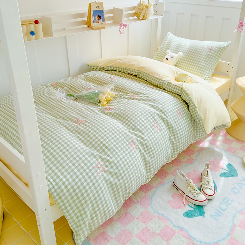 水洗双层纱学生宿舍三件套2024新款床上四件套被套非全棉纯棉床单