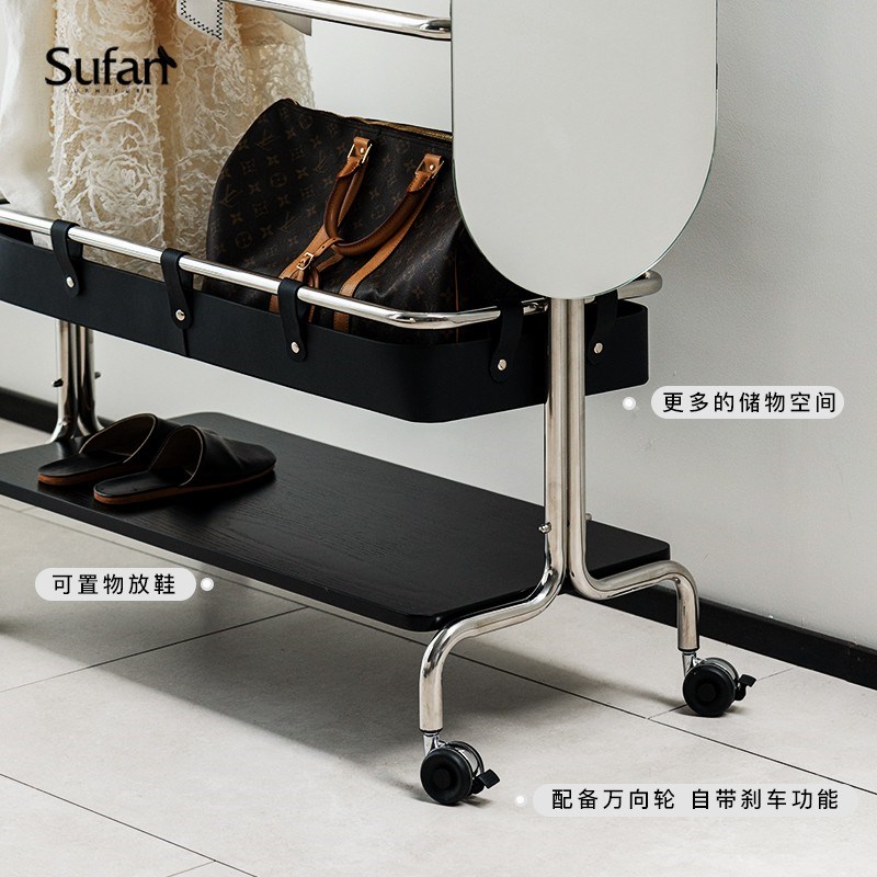 舒梵随行衣架/带轮可移动落地多功能收纳挂衣架不锈钢中古小户型