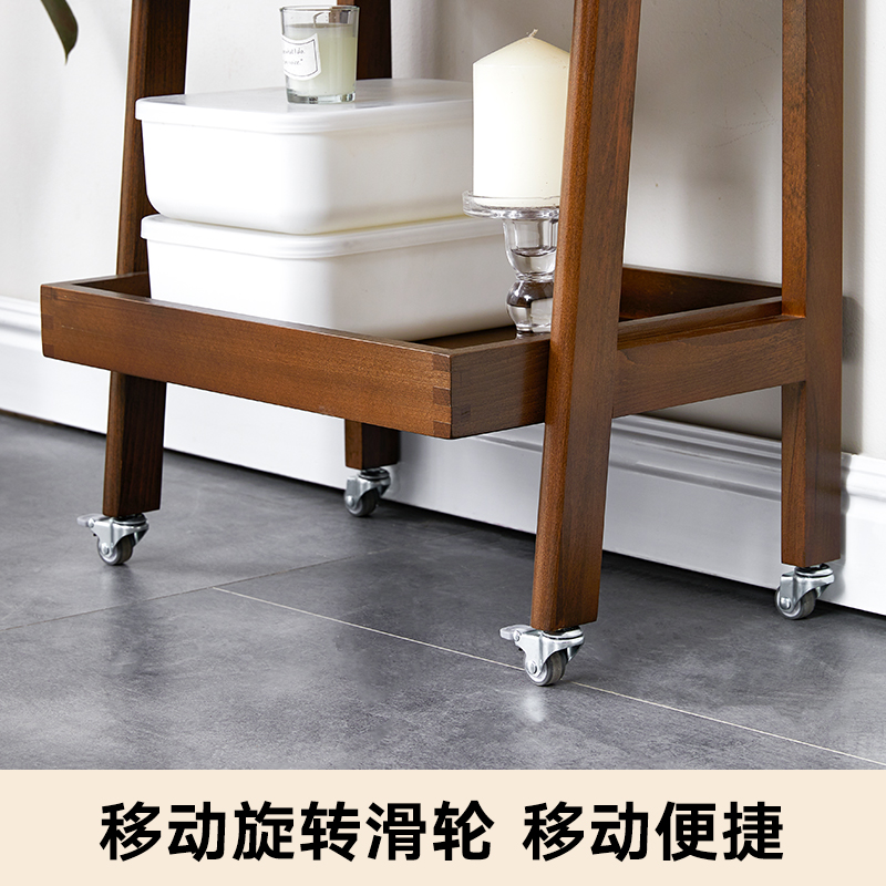 实木置物架带轮小推车简约现代家用阳台花架厨房可移动收纳架多层