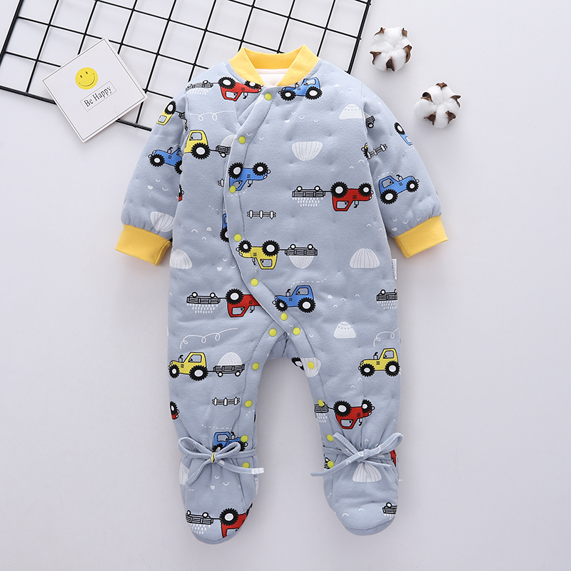 婴儿包脚连体衣宝宝手工棉花棉衣冬装加厚男宝女孩连脚哈衣爬服