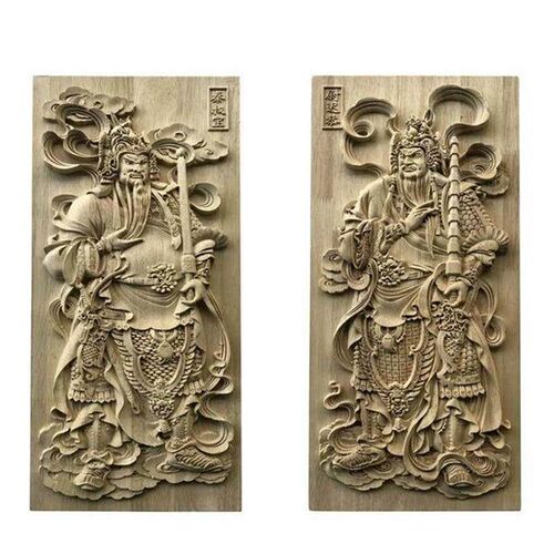 实木雕刻门楼中式庭院浮雕t贴花门神古代人物秦叔宝尉迟恭福禄门