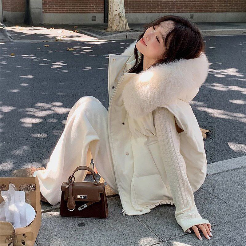胖mm特大码韩版加厚保暖连帽棉服C女显瘦不臃肿白色慵懒风百搭马