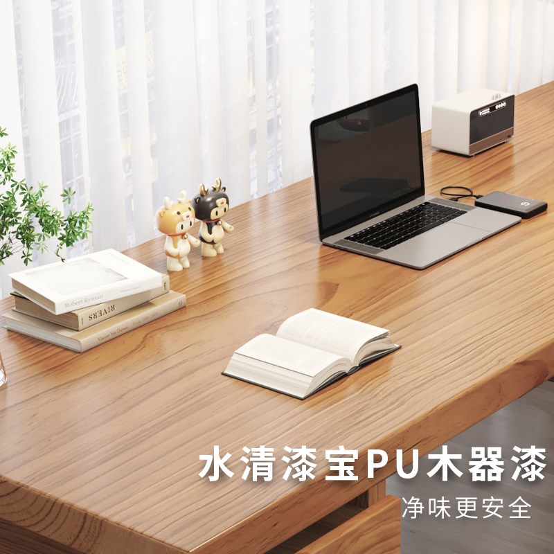 全实木书桌原木风带抽屉柜储物加高80cm电脑桌办公桌圆角学习桌子