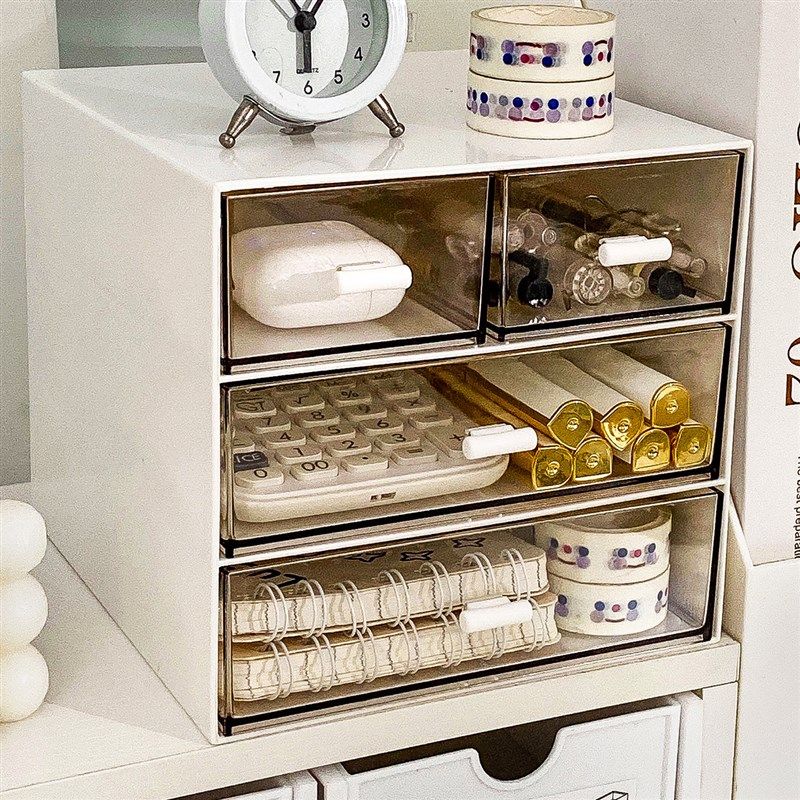 桌面收纳盒透明亚克力抽屉书桌收纳架杂物文具笔筒化妆品整理盒子