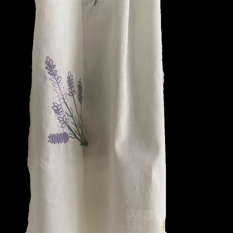 法式田园风刺绣小花门帘半帘窗帘免打孔厨房卧室短帘装饰帘半遮光