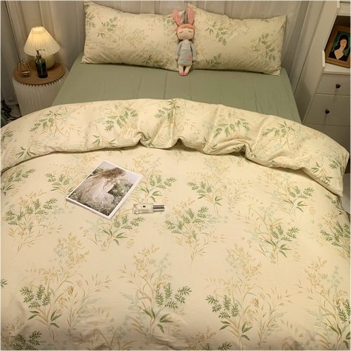 美式植物田园叶子文艺小清新全棉四件套纯棉1.8m双人被套床上用品