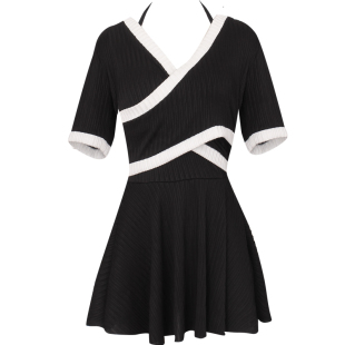 金珠泳衣女2021新款 微胖女孩温泉游泳衣 保守小胸遮肚显瘦连体裙式