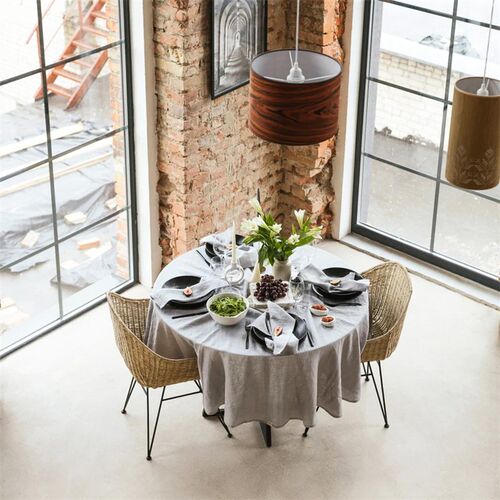 亚麻面料纯色氛围感圆形桌布高级感餐桌台L布茶几防尘布拍照背景