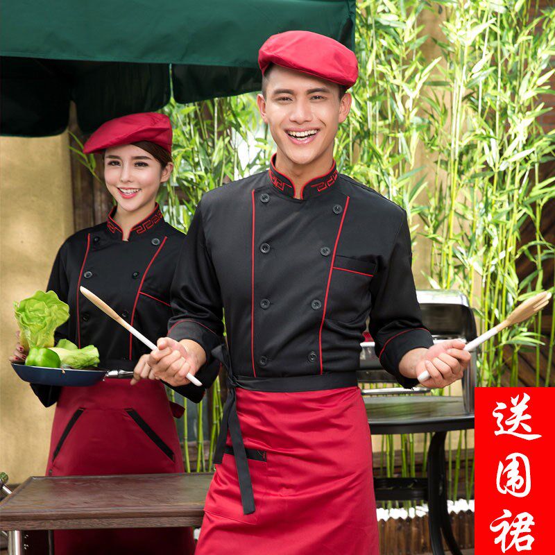 厨师服长袖秋冬装工衣p制服酒店工作服餐饮餐厅饭店厨房黑色工装