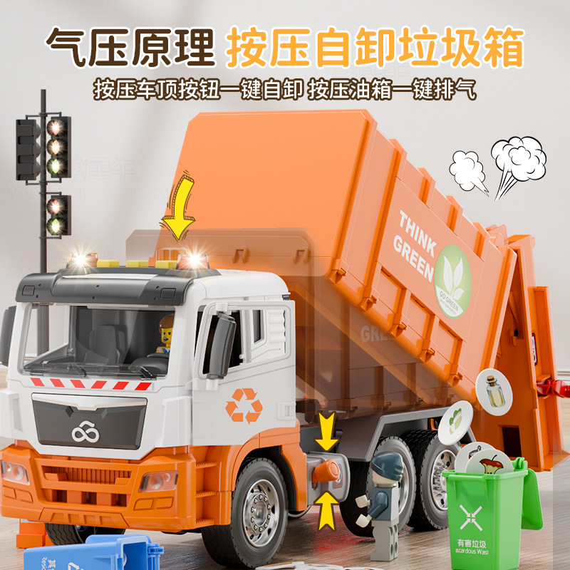超大号打气升降垃圾车玩具儿童合金环卫车分类工程车自卸汽车男孩
