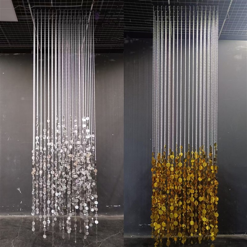 新款亚克力水晶珠帘金银色亮片挂件婚庆酒店宴会厅圆片背景布置