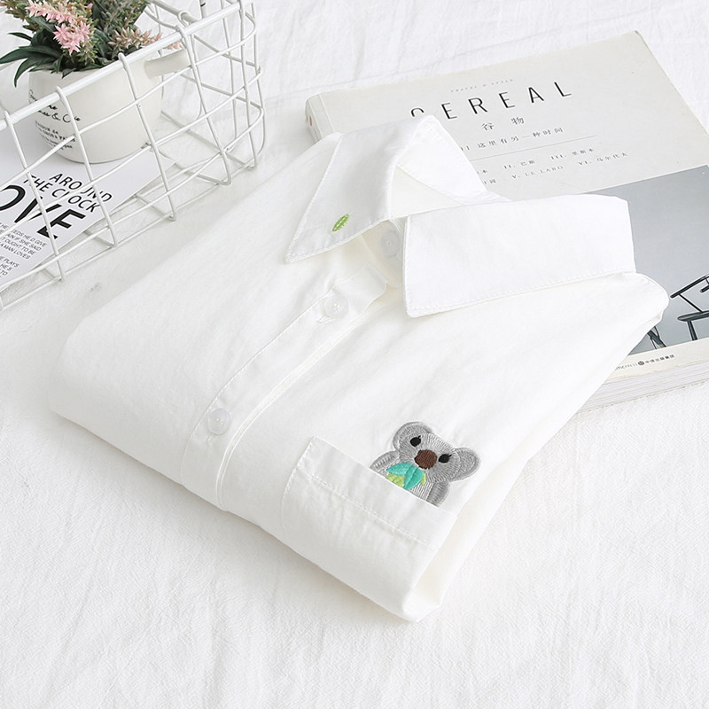 2021秋季新款韩范小清新纯棉刺绣白色衬衫女长袖学生宽松百搭衬衣,女装/女士精品,衬衫,淘宝优惠券,粉丝福利购,淘宝优惠卷