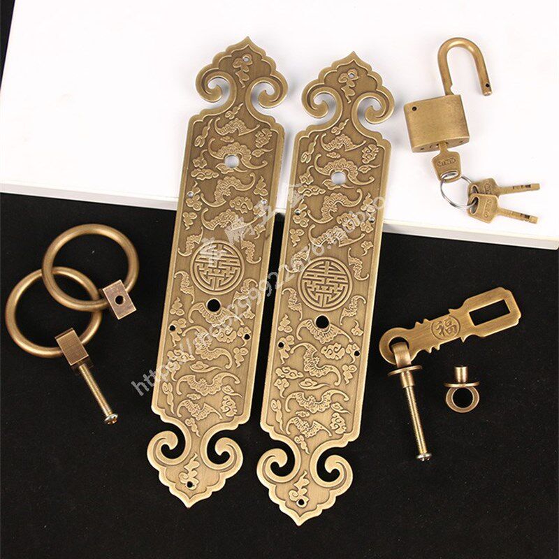 中式仿古大门花格门拉手锁扣纯铜实木门房门门锁古典庭院门把手