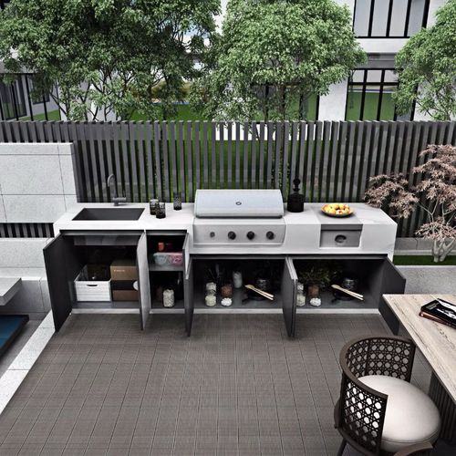 户外洗手台烧烤台岩板岛台防水操作台洗衣机庭院别墅一体盆储物柜