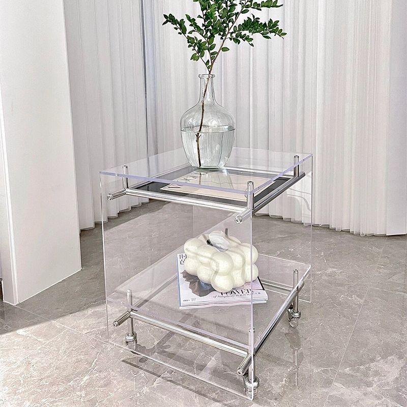 亚克力透明客厅边几不锈钢置物架移动床头柜小推车收纳展示陈列架