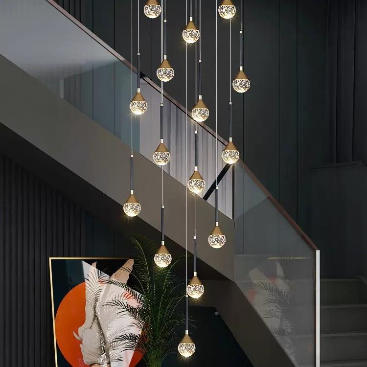 楼梯吊楼灯现代简653约水晶o奢LED节能别墅复式梯间旋转中空lft轻