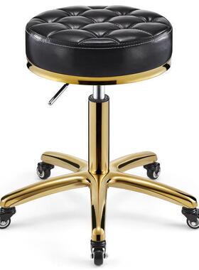 凳理店旋发转升降店圆ut6tikt凳子美发店大工带滑轮不锈钢靠背椅