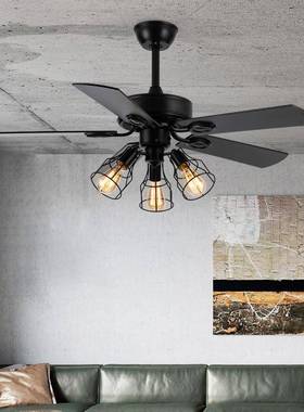 美式风扇灯厅灯餐厅古木叶静客音复卧室吊扇灯家用一体吊42-FXB65