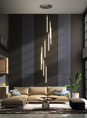 梯947吊o灯现代简约大气家用式楼客厅lft极简公寓别墅旋复转中楼