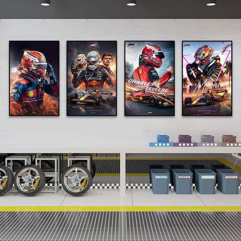 F1装饰画方程式赛车改装店卡丁车场壁画汉密尔顿维斯塔潘卧室挂画