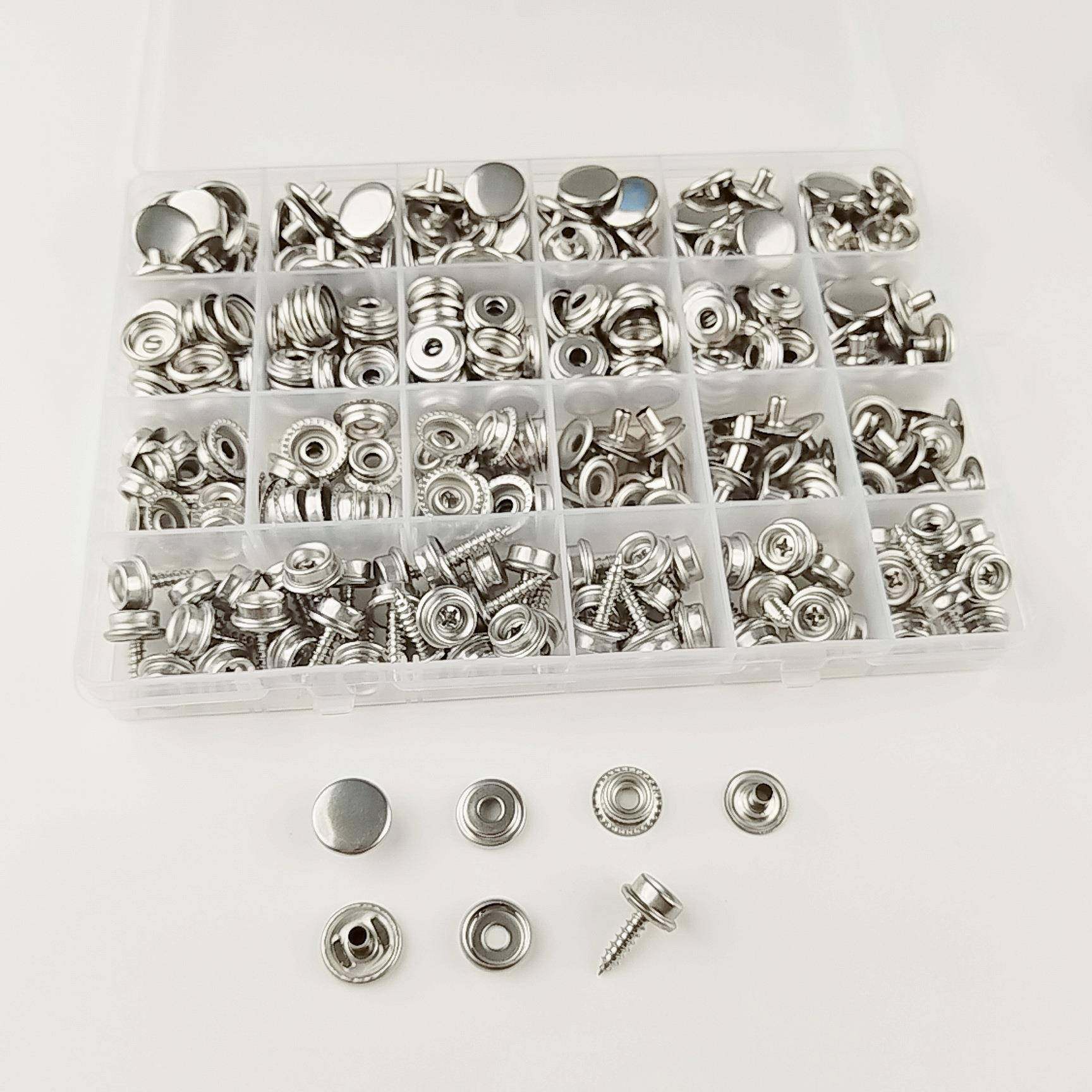 现货手供跨境不锈螺丝CSN大白钢扣四合套扣大力卡扣压钳工具装纸