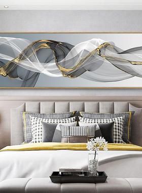 简现代约卧室床头饰画艺幅术抽象黑白线装条CTH-006挂画横主卧房