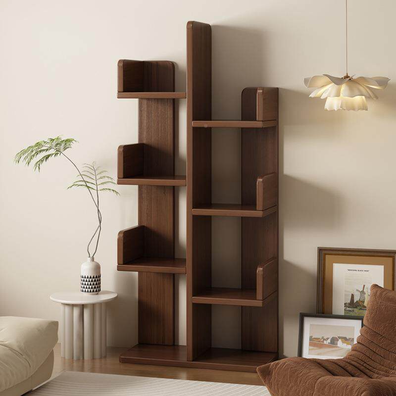 置实木地落书架物架简易家用客厅卧室靠墙花架FWW简约创形意树小